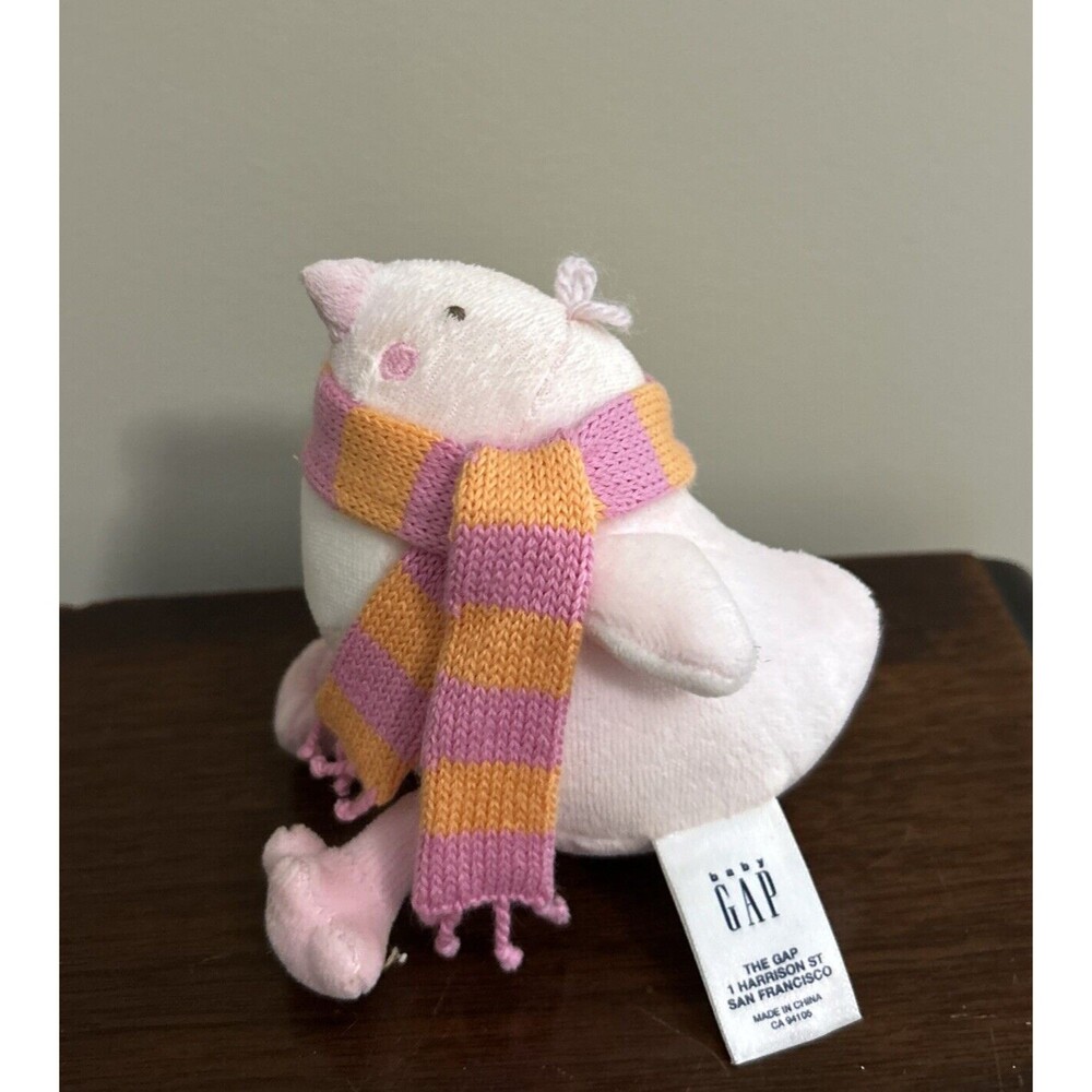 2005 Baby Gap Plush Pink Bird Rattle with Knit Scarf